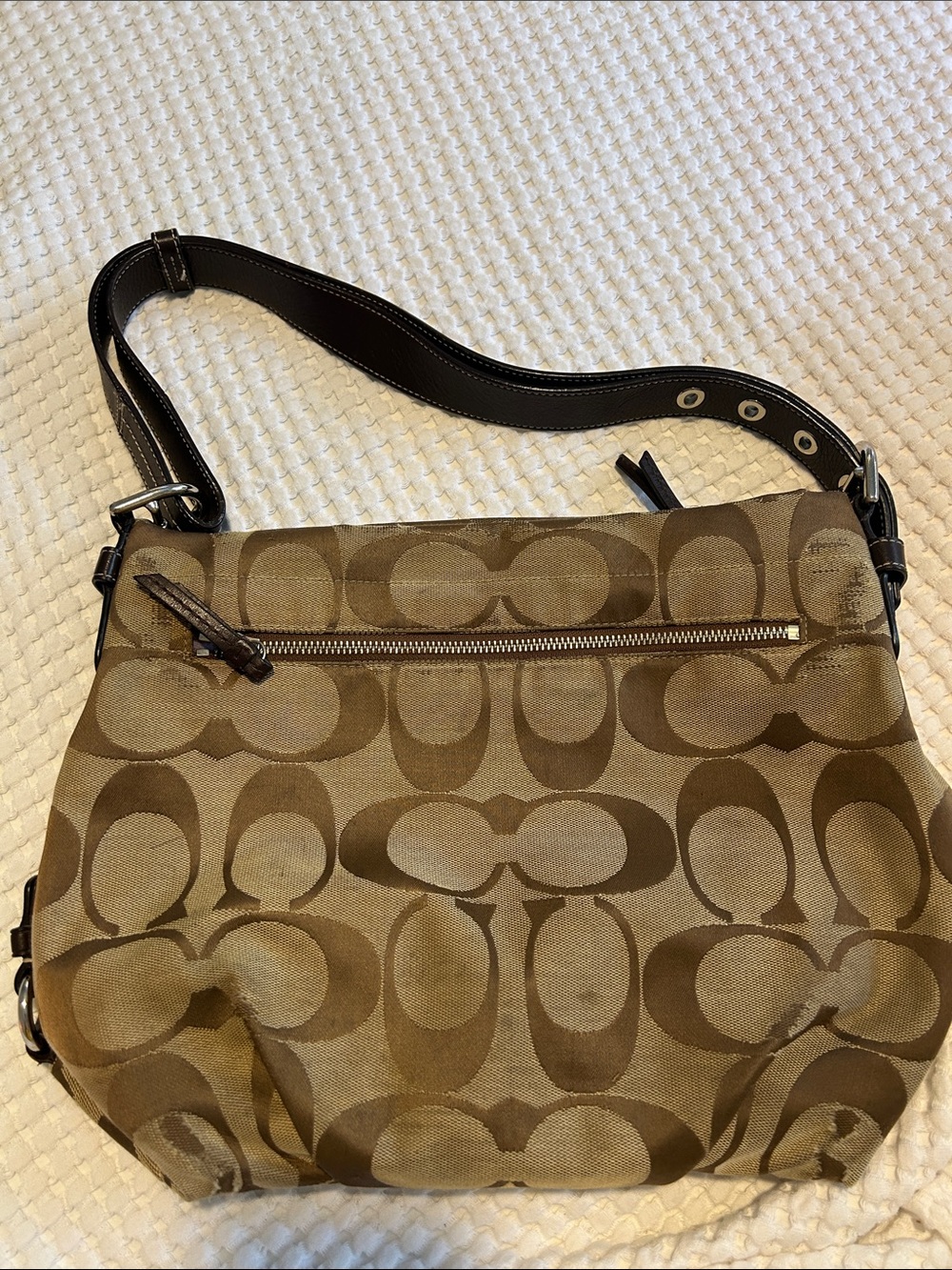 Coach Signature C Jacquard Brown Leather Hobo Shoulder Bag